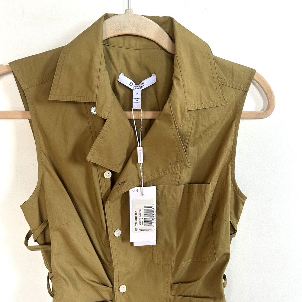 Derek Lam 10 Crosby Women's Sz 2 Amber Green Serena Side Lace Up Mini Dress NEW - Picture 5 of 8